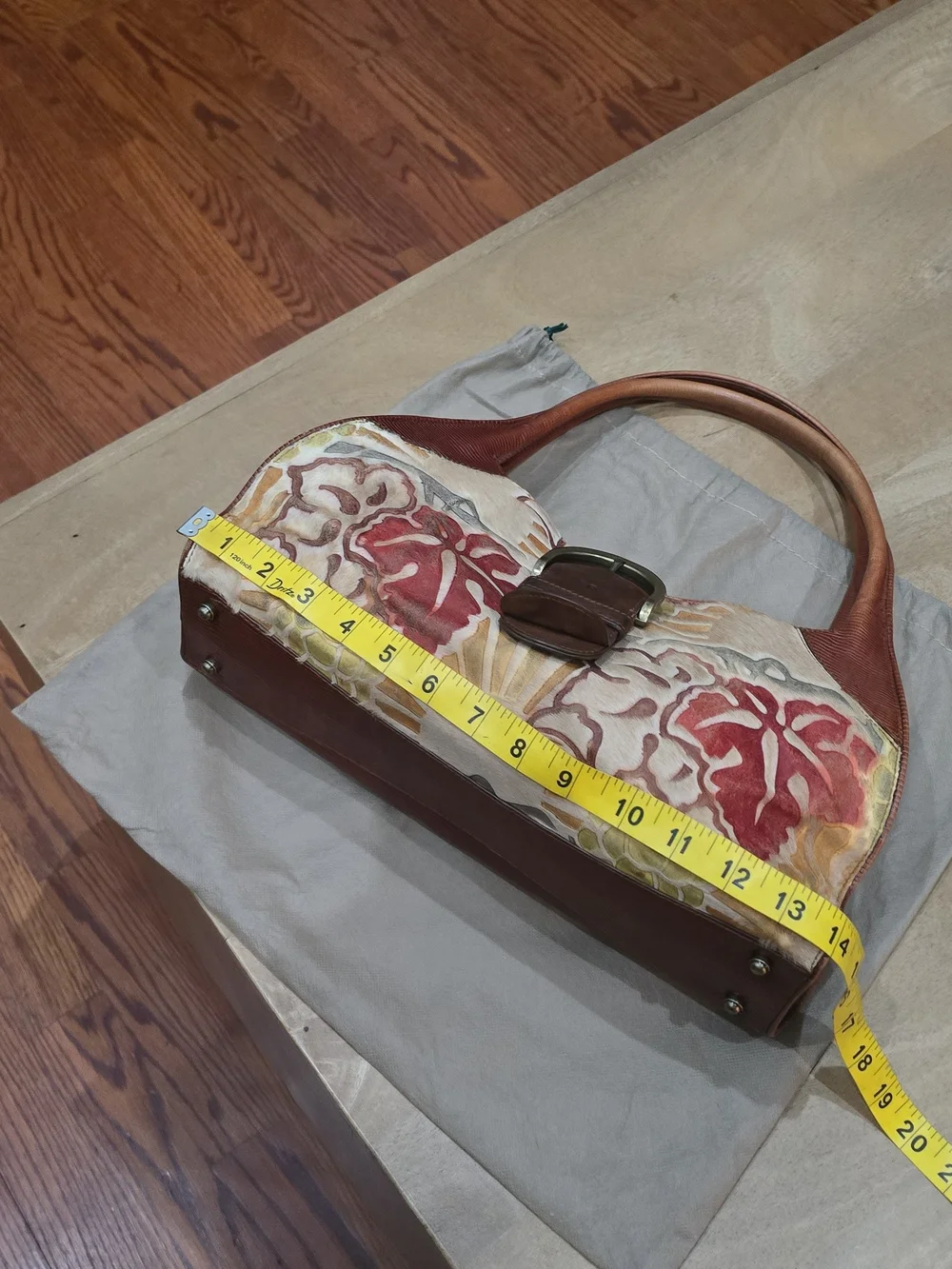 Vintage Floral Leather Tote Handbag - Brown & Red